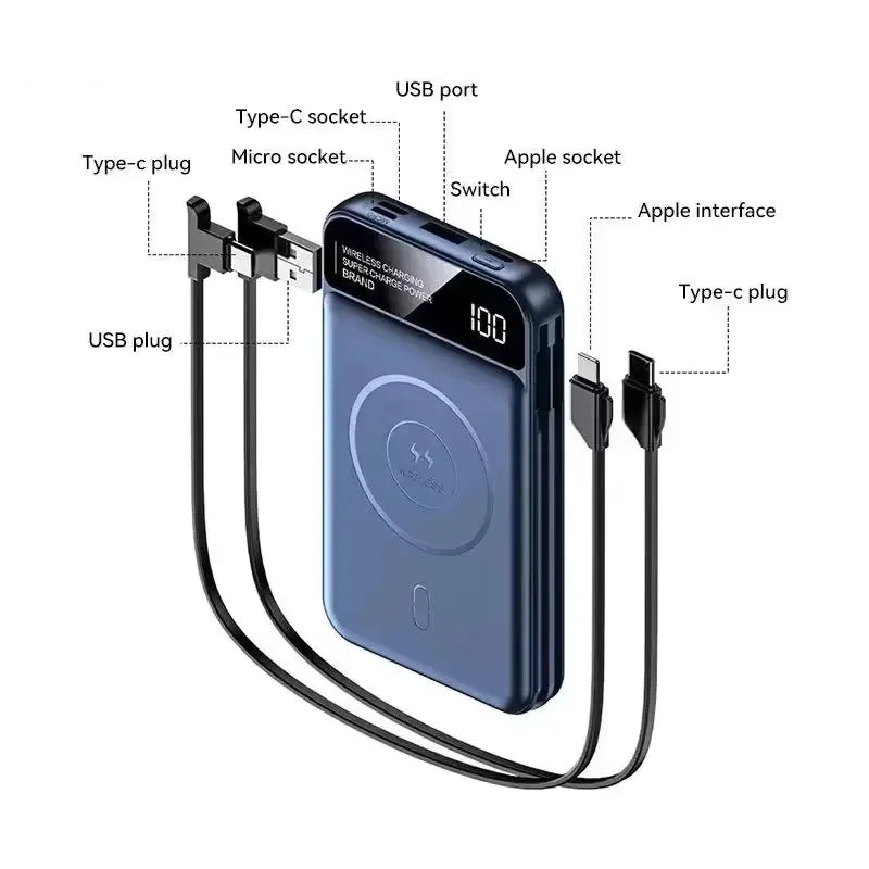 50000mAh Power Bank Wireless Fast Charging Magsafe Battery Magnetic Digital Display Power Bank For iPhone, Samsung