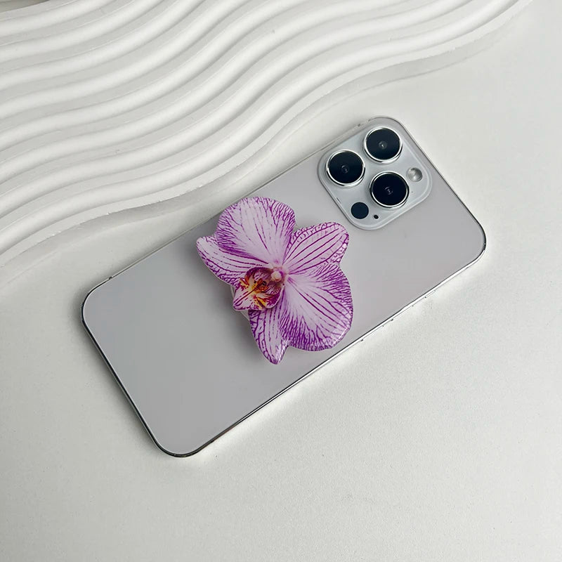 Orchid Acrylic Socket Grip Phone Holder Folding Ring Phone Support Socket Cymbidium Phone Stand Grip Internet Celebrity