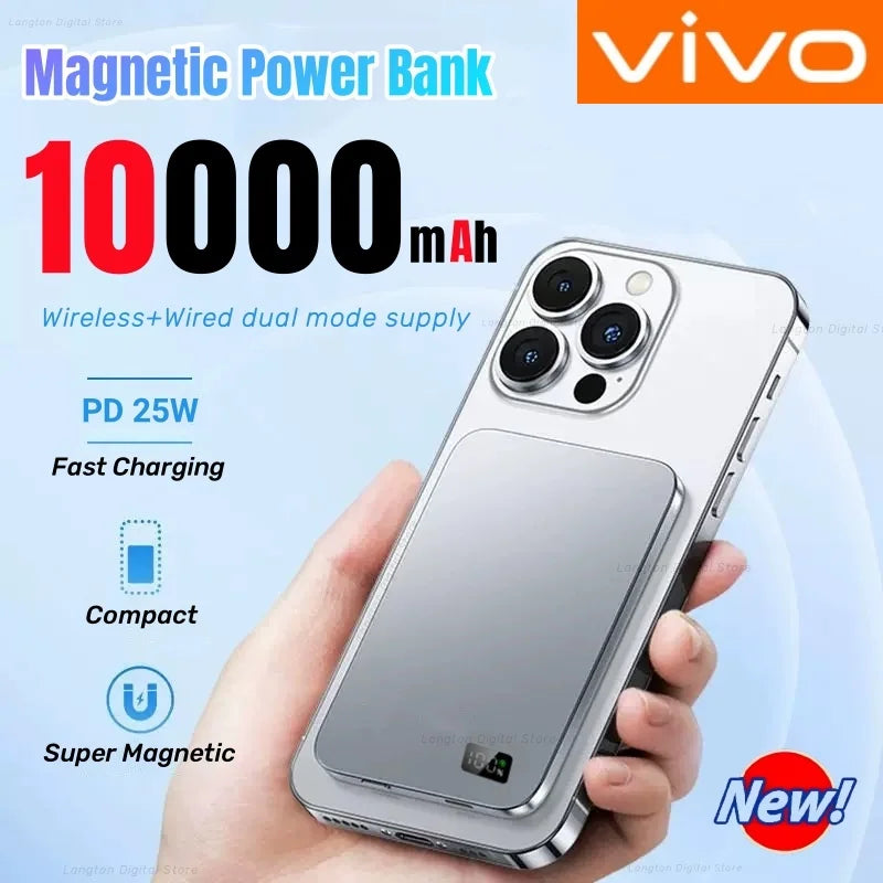 VIVO Magnetic Thin Wireless Power Bank PD25W Fast Charge 50000mAh Portable External Backup Battery For Magsafe For IPhone Xiaomi