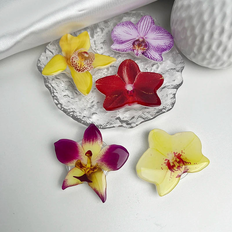 Orchid Acrylic Socket Grip Phone Holder Folding Ring Phone Support Socket Cymbidium Phone Stand Grip Internet Celebrity