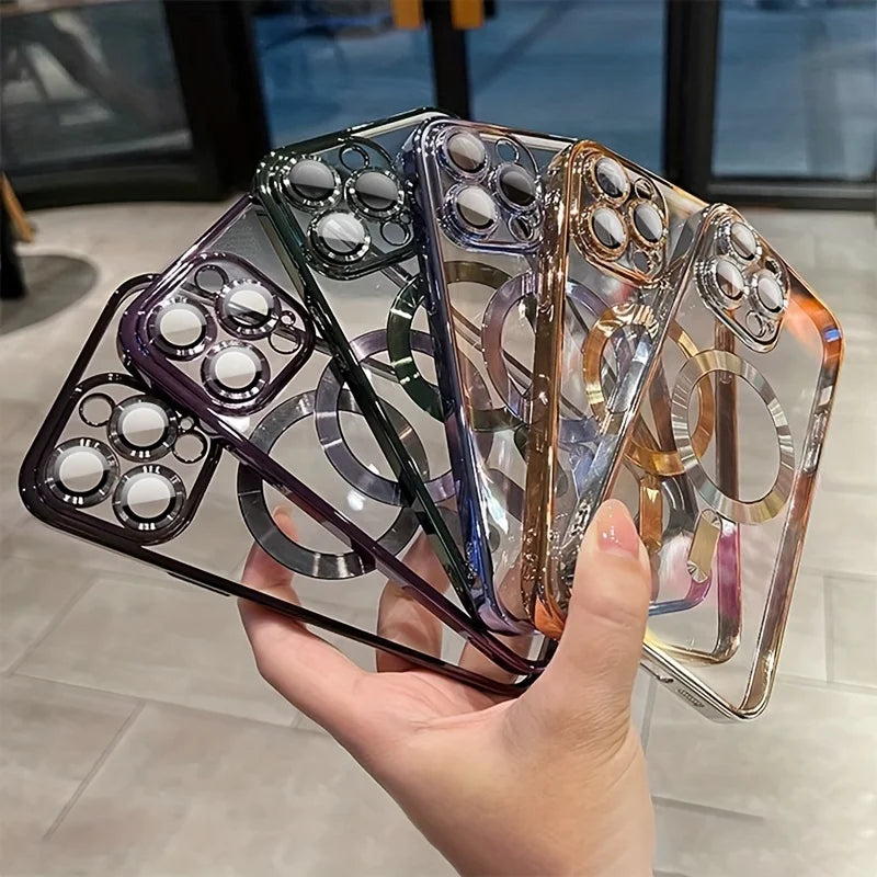 Luxury Magnetic Plating Clear Case For Magsafe Wireless Charging iPhone 13 14 15 16 Pro Max Plus Shockproof Silicone Cover
