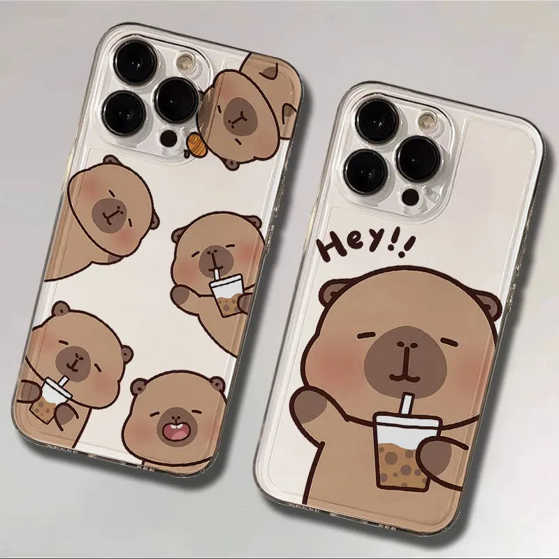 Cute Kapibala Phone Cases For iPhone 16 15 14 13 12 11 Pro Max XR 8 7 Plus 13 12 Mini Soft Transparent Cover