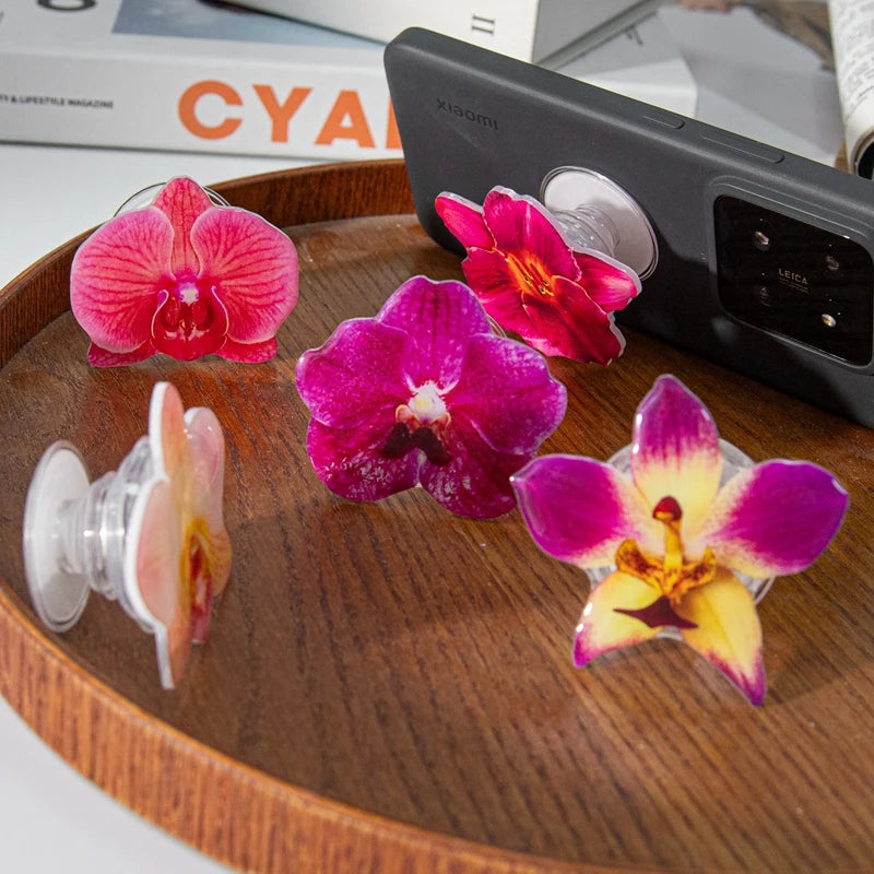 Orchid Acrylic Socket Grip Phone Holder Folding Ring Phone Support Socket Cymbidium Phone Stand Grip Internet Celebrity