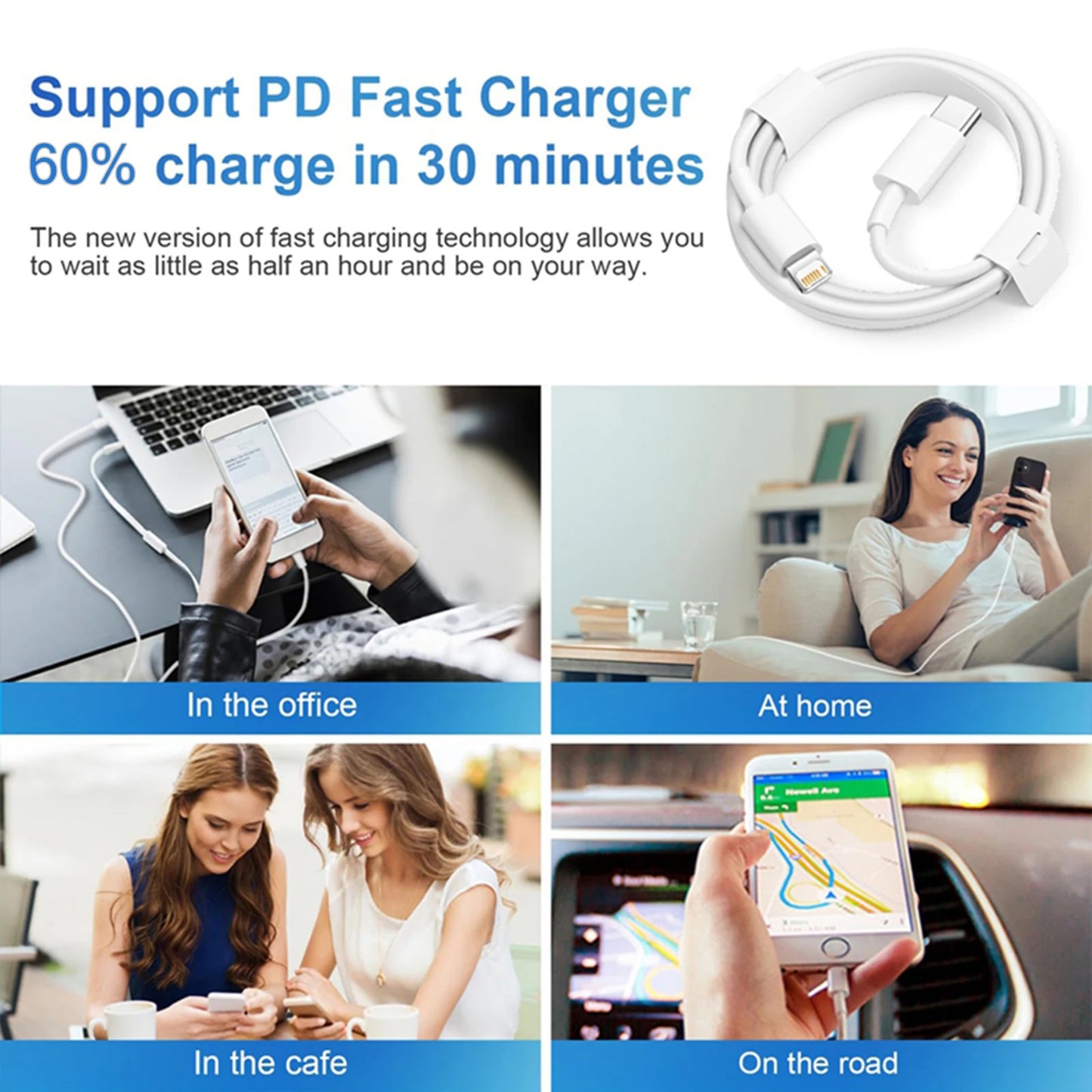 40W Fast Charger For iPhone 14 13 12 11 Pro Max X XS iPad USB Type C Fast Charging Data Cable Phone Charger Set Accessories