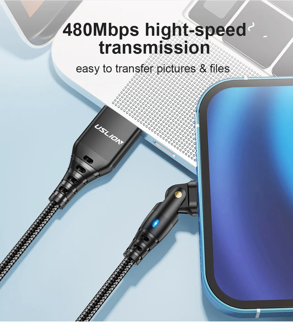 USLION 3A USB Cable For iPhone Cable 14 13 12 11 Pro Max Xs Xr X 8 plus iPad Air Mini Fast Charging Data Cord For iPhone Charger