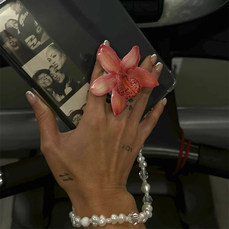2025 Ins Style Orchid Mobile Phone Bracket Korean Orchid Acrylic Socket Grip Security Ring Finger Phone Bracket