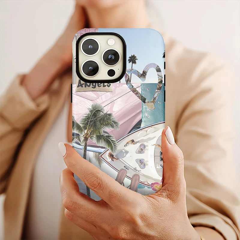 Fashion women phone case for iphone 16 15 14 plus 13 12 11 pro max cover Luxury funda 2-in-1 streetwear CAR palm cases carcasa