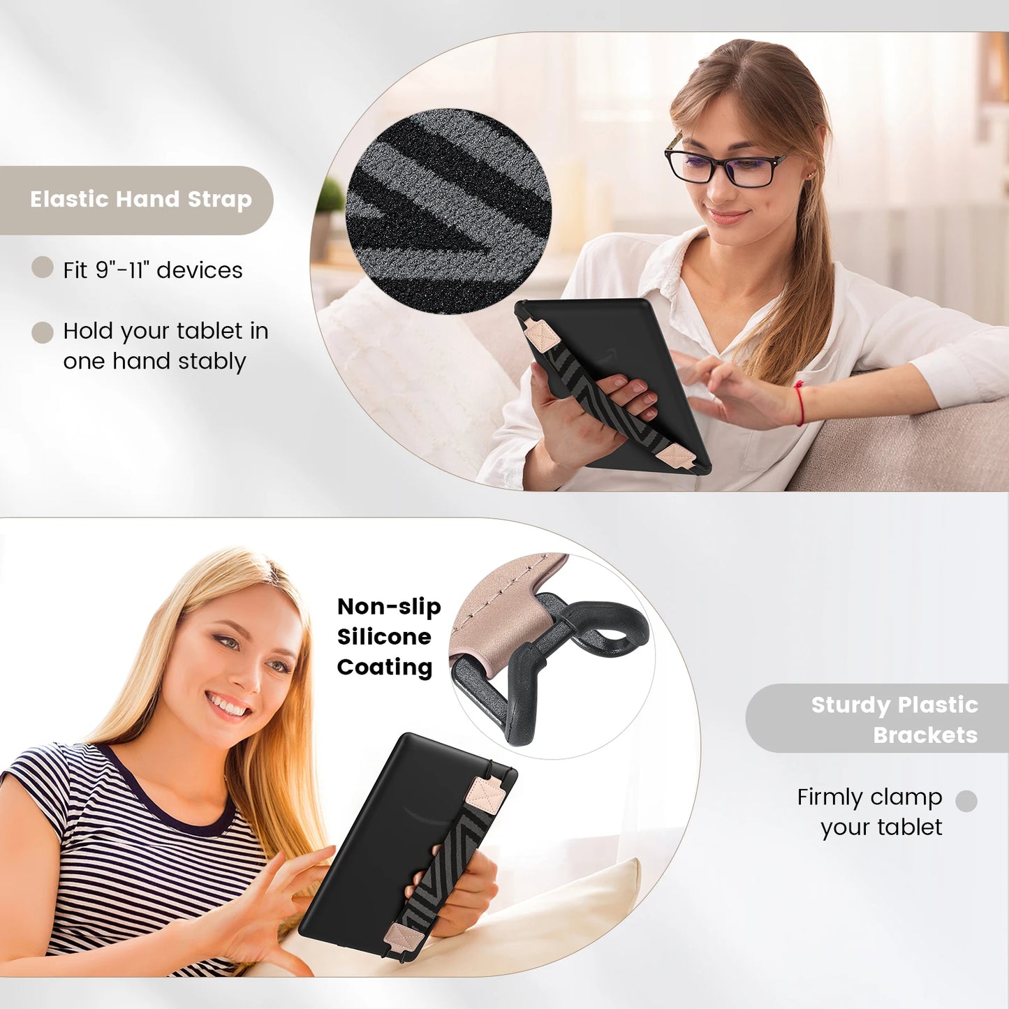 Hand-Strap for 9-11 Inch Tablet for iPad/iPad Pro/iPad Air/Kindle Fire HD/Samsung High-elasticity Lightweight Finger Grip Holder