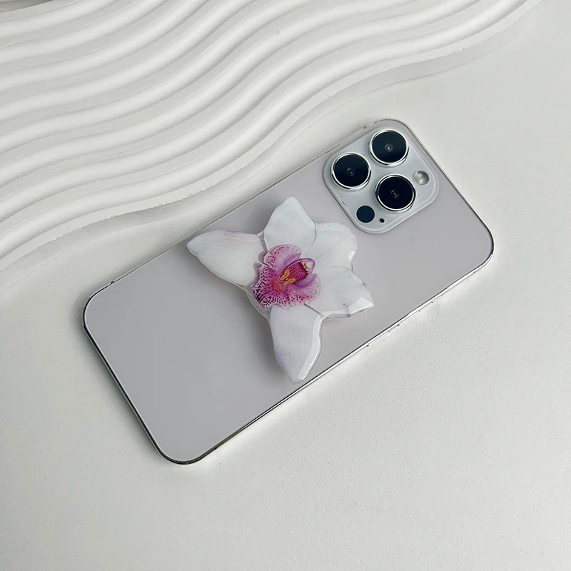 Orchid Acrylic Socket Grip Phone Holder Folding Ring Phone Support Socket Cymbidium Phone Stand Grip Internet Celebrity
