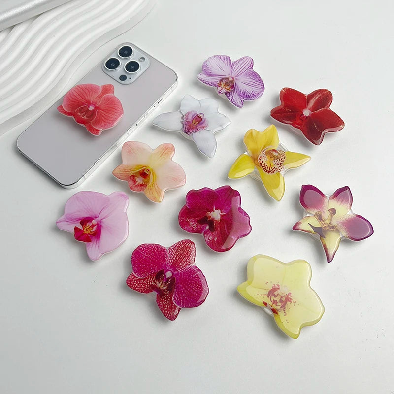 Orchid Acrylic Socket Grip Phone Holder Folding Ring Phone Support Socket Cymbidium Phone Stand Grip Internet Celebrity