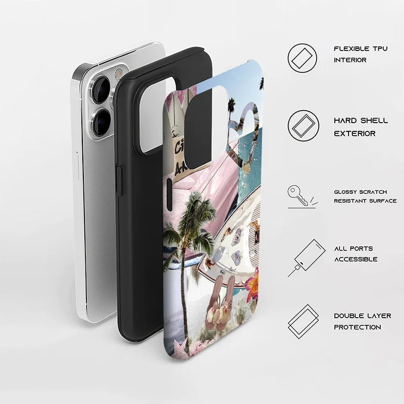 Fashion women phone case for iphone 16 15 14 plus 13 12 11 pro max cover Luxury funda 2-in-1 streetwear CAR palm cases carcasa
