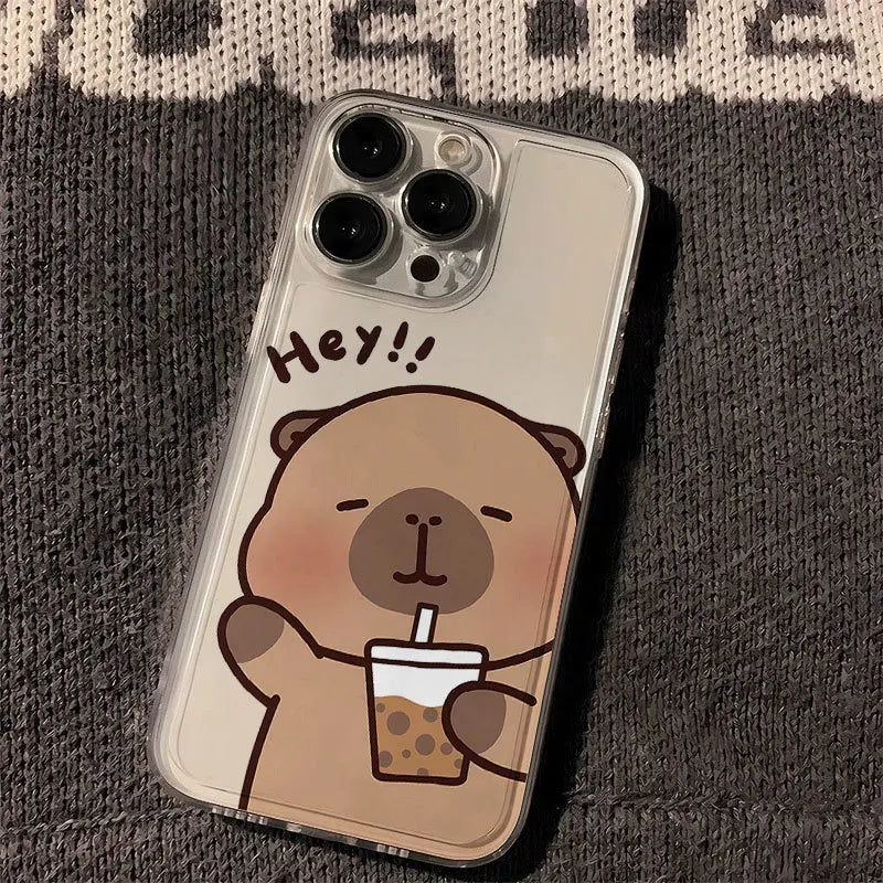 Cute Kapibala Phone Cases For iPhone 16 15 14 13 12 11 Pro Max XR 8 7 Plus 13 12 Mini Soft Transparent Cover
