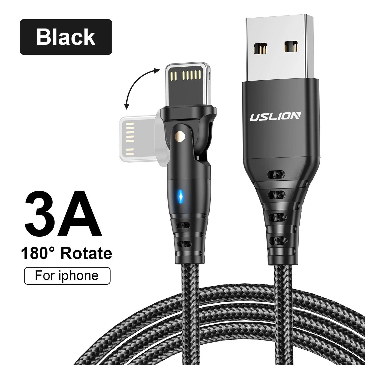 USLION 3A USB Cable For iPhone Cable 14 13 12 11 Pro Max Xs Xr X 8 plus iPad Air Mini Fast Charging Data Cord For iPhone Charger