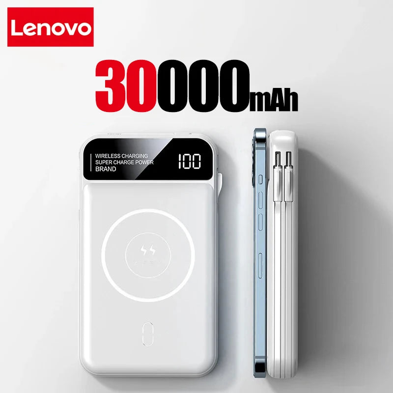 Lenovo Power Bank 50000mah Wireless Charging For Magsafe Magnetic Charging Built-in Wire Mobile Phone Battery For IPhone
