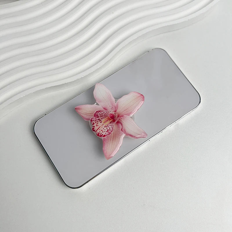 Orchid Acrylic Socket Grip Phone Holder Folding Ring Phone Support Socket Cymbidium Phone Stand Grip Internet Celebrity