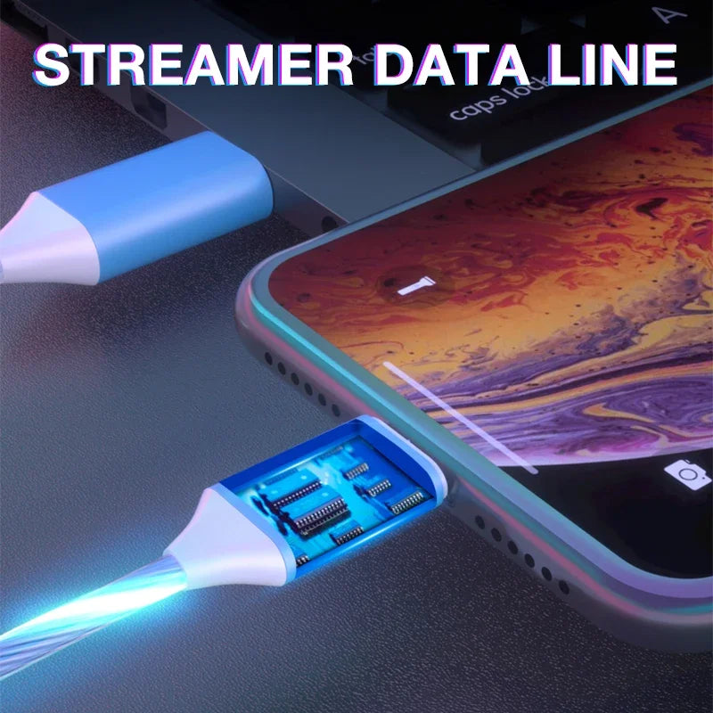 1m 2m Glowing LED Light Charger Data Cable Phone 2.4A USB Charging Cable For iPhone 14 13 12 11 Pro Max XS XR Charge Wire Cord