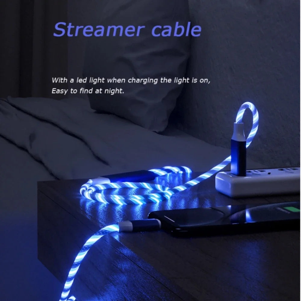 1m 2m Glowing LED Light Charger Data Cable Phone 2.4A USB Charging Cable For iPhone 14 13 12 11 Pro Max XS XR Charge Wire Cord