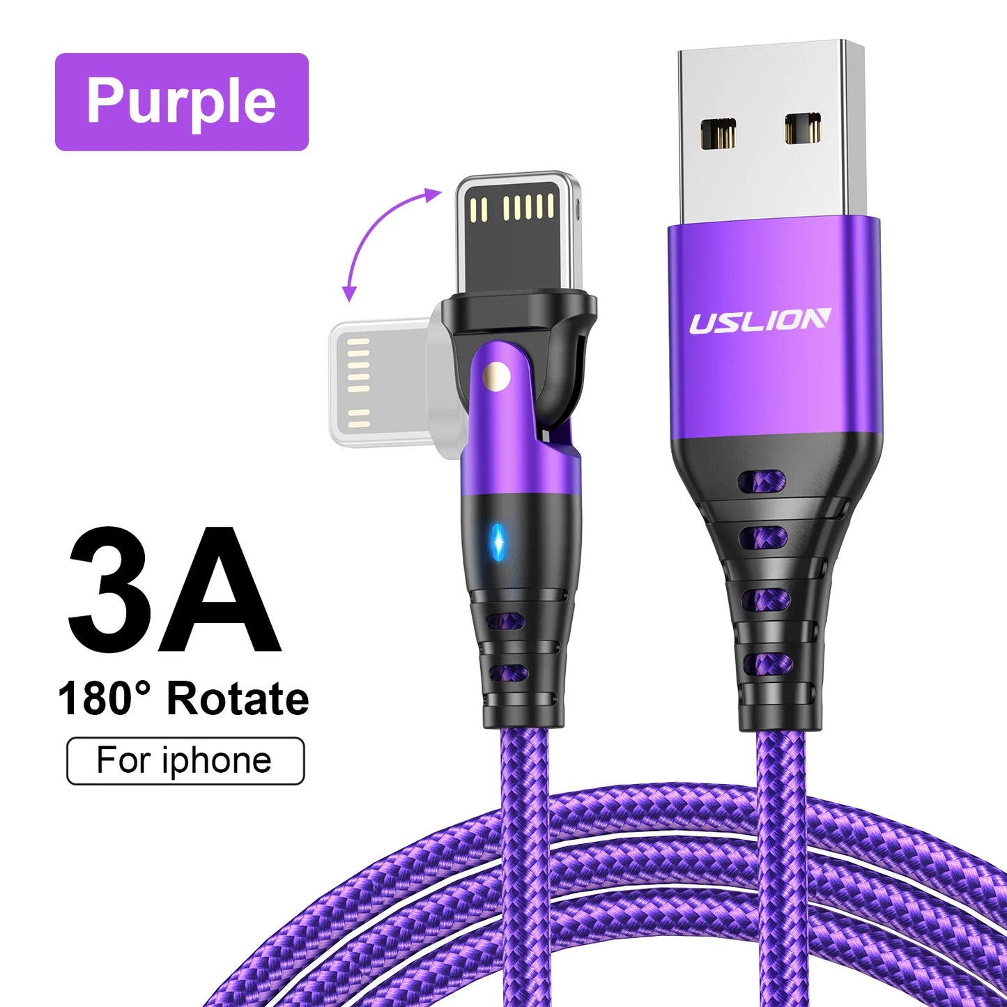 USLION 3A USB Cable For iPhone Cable 14 13 12 11 Pro Max Xs Xr X 8 plus iPad Air Mini Fast Charging Data Cord For iPhone Charger