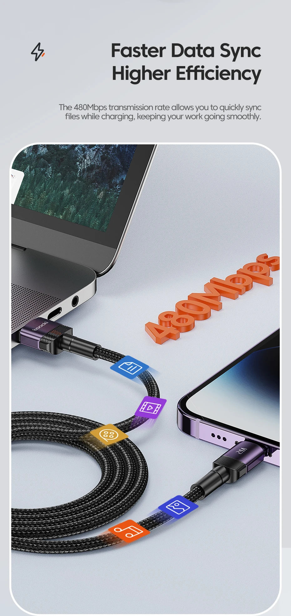 Toocki USB Cable For iPhone 14 13 12 Pro Max X XS XR 8 7 Plus iPad Fast Charging Charger Aluminum iP Cable For iPhone Data Cord