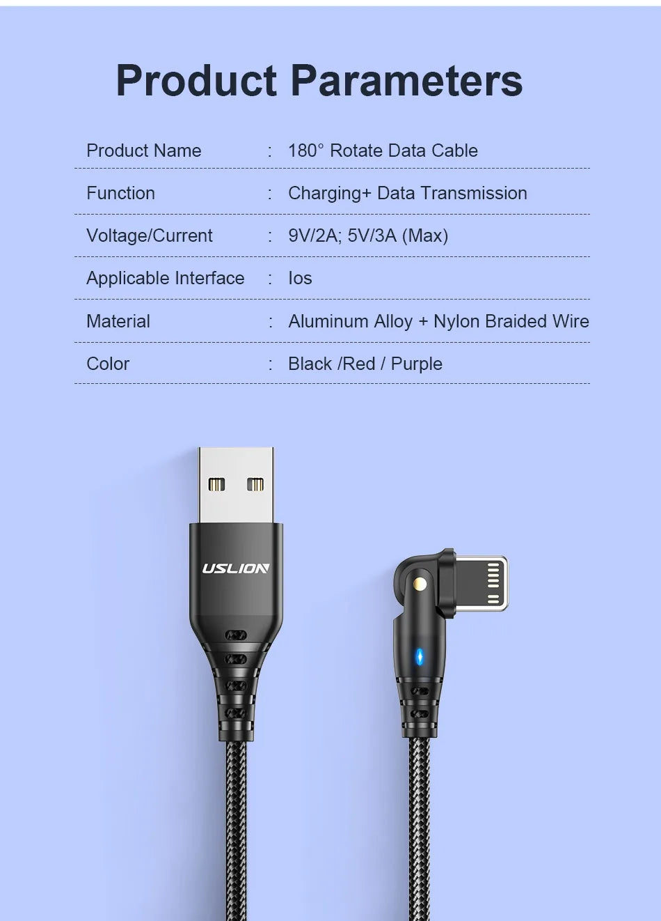 USLION 3A USB Cable For iPhone Cable 14 13 12 11 Pro Max Xs Xr X 8 plus iPad Air Mini Fast Charging Data Cord For iPhone Charger