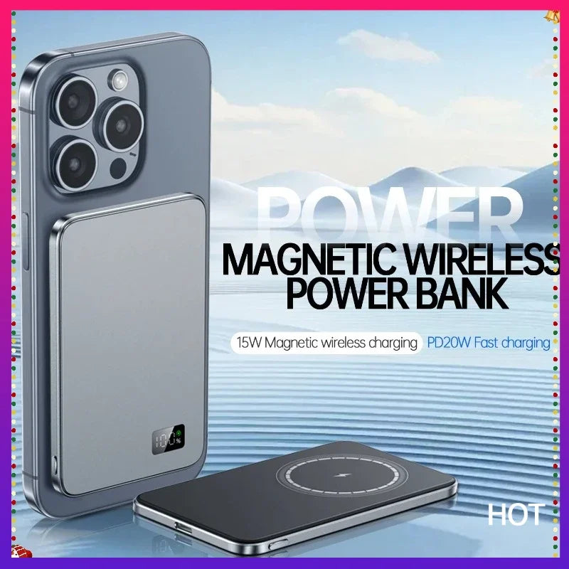 New Ultra thin Alloy Powerbank Magnetic Power Bank Wireless Fast Charger For iPhone 15 14 13 12 Backup battery For Magsafe