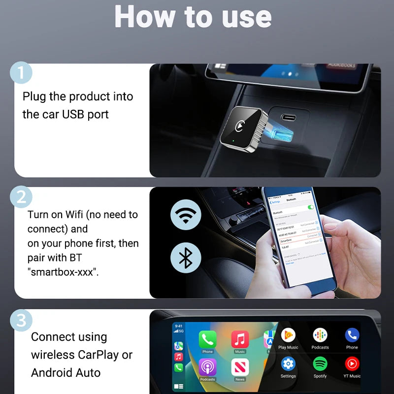 New Super Mini Carplay AI Box Wired to Wireless CarPlay/Android Auto 2in1 Box 5GHz WiFi5 for 99% Original Wired CarPlay/Auto Car