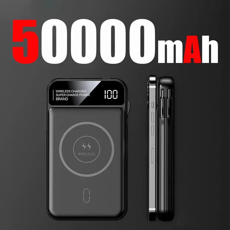 50000mAh Power Bank Wireless Fast Charging Magsafe Battery Magnetic Digital Display Power Bank For iPhone, Samsung