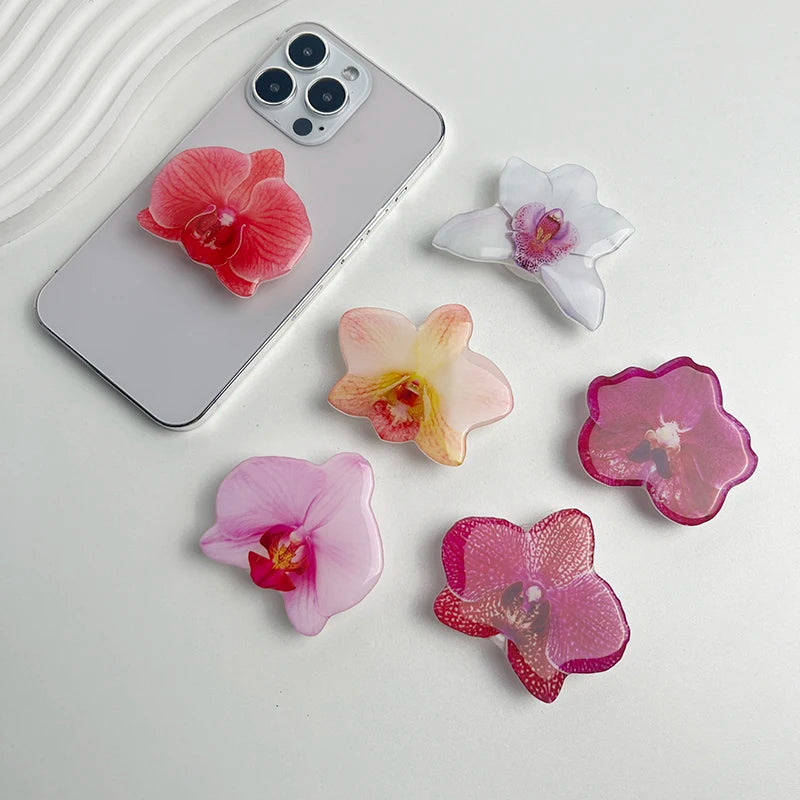 Orchid Acrylic Socket Grip Phone Holder Folding Ring Phone Support Socket Cymbidium Phone Stand Grip Internet Celebrity