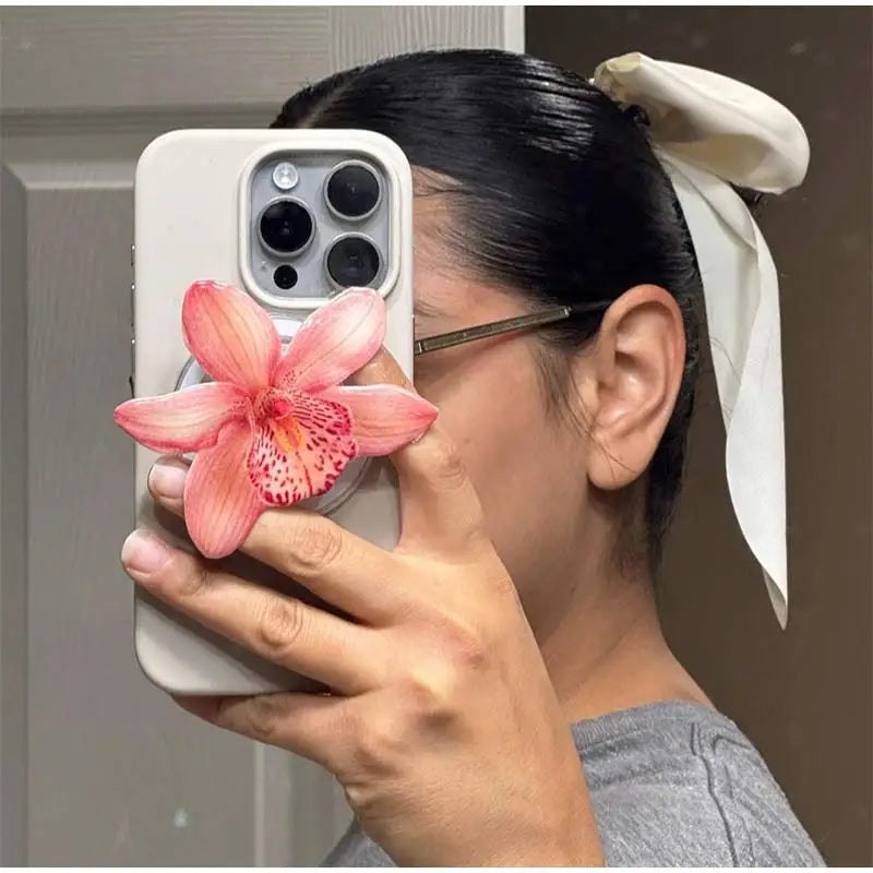 2025 Ins Style Orchid Mobile Phone Bracket Korean Orchid Acrylic Socket Grip Security Ring Finger Phone Bracket