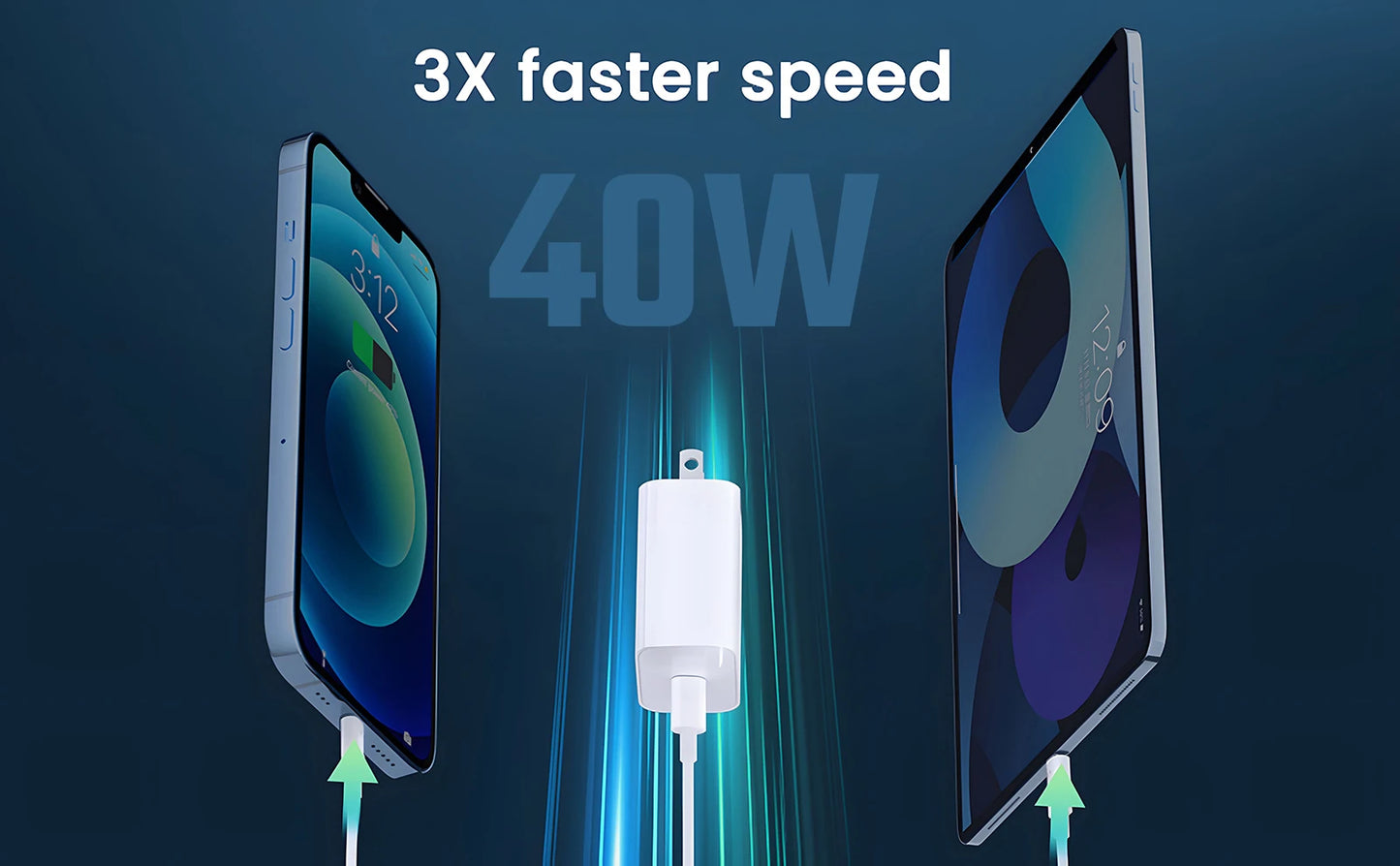 40W Fast Charger For iPhone 14 13 12 11 Pro Max X XS iPad USB Type C Fast Charging Data Cable Phone Charger Set Accessories