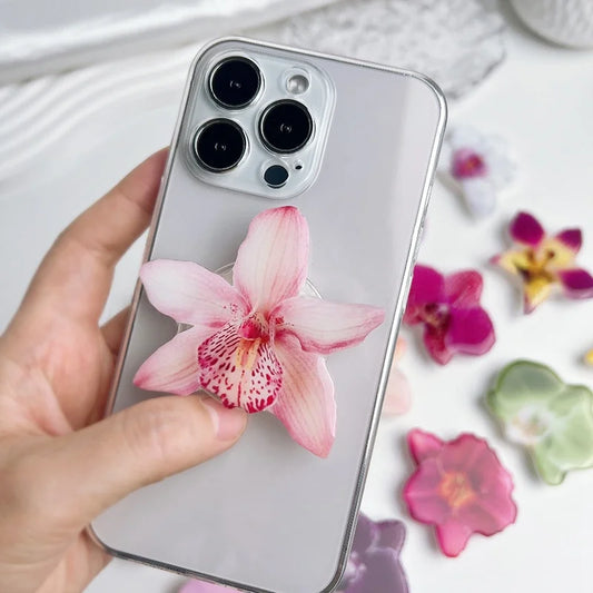 Orchid Acrylic Socket Grip Phone Holder Folding Ring Phone Support Socket Cymbidium Phone Stand Grip Internet Celebrity