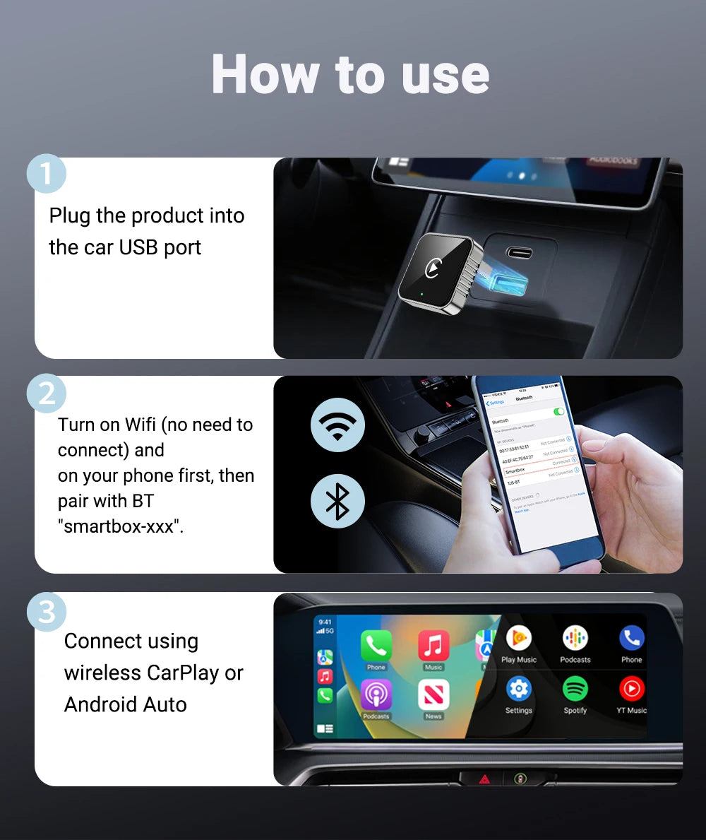 New Super Mini Carplay AI Box Wired to Wireless CarPlay/Android Auto 2in1 Box 5GHz WiFi5 for 99% Original Wired CarPlay/Auto Car