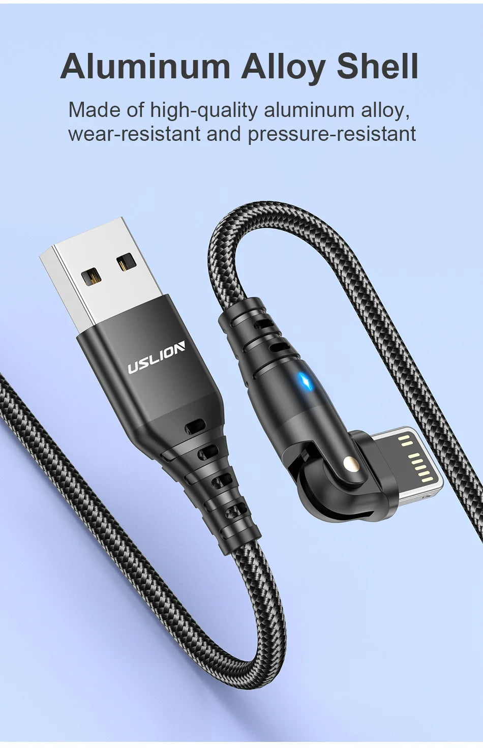 USLION 3A USB Cable For iPhone Cable 14 13 12 11 Pro Max Xs Xr X 8 plus iPad Air Mini Fast Charging Data Cord For iPhone Charger