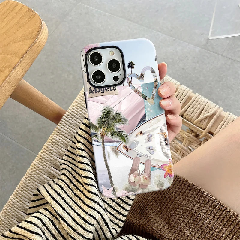 Fashion women phone case for iphone 16 15 14 plus 13 12 11 pro max  cover Luxury funda 2-in-1 streetwear CAR palm cases carcasa