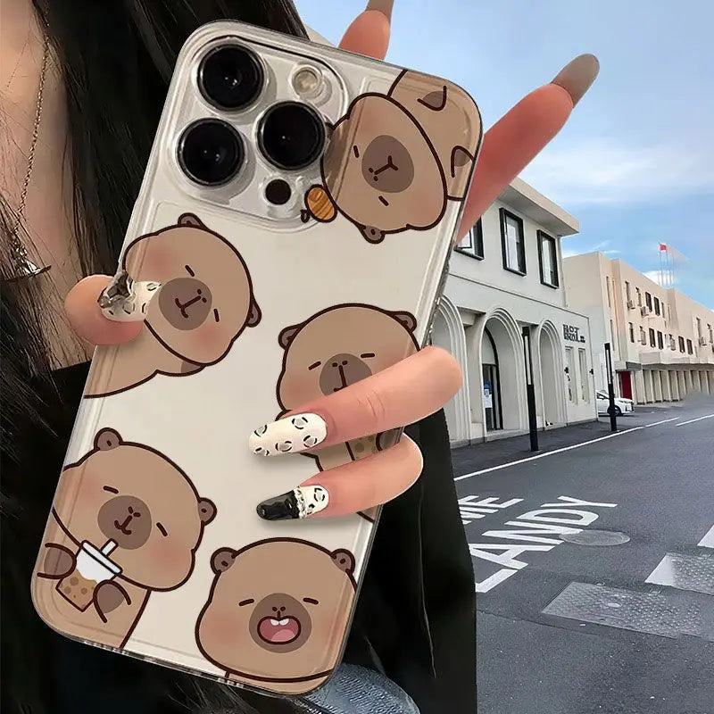 Cute Kapibala Phone Cases For iPhone 16 15 14 13 12 11 Pro Max XR 8 7 Plus 13 12 Mini Soft Transparent Cover