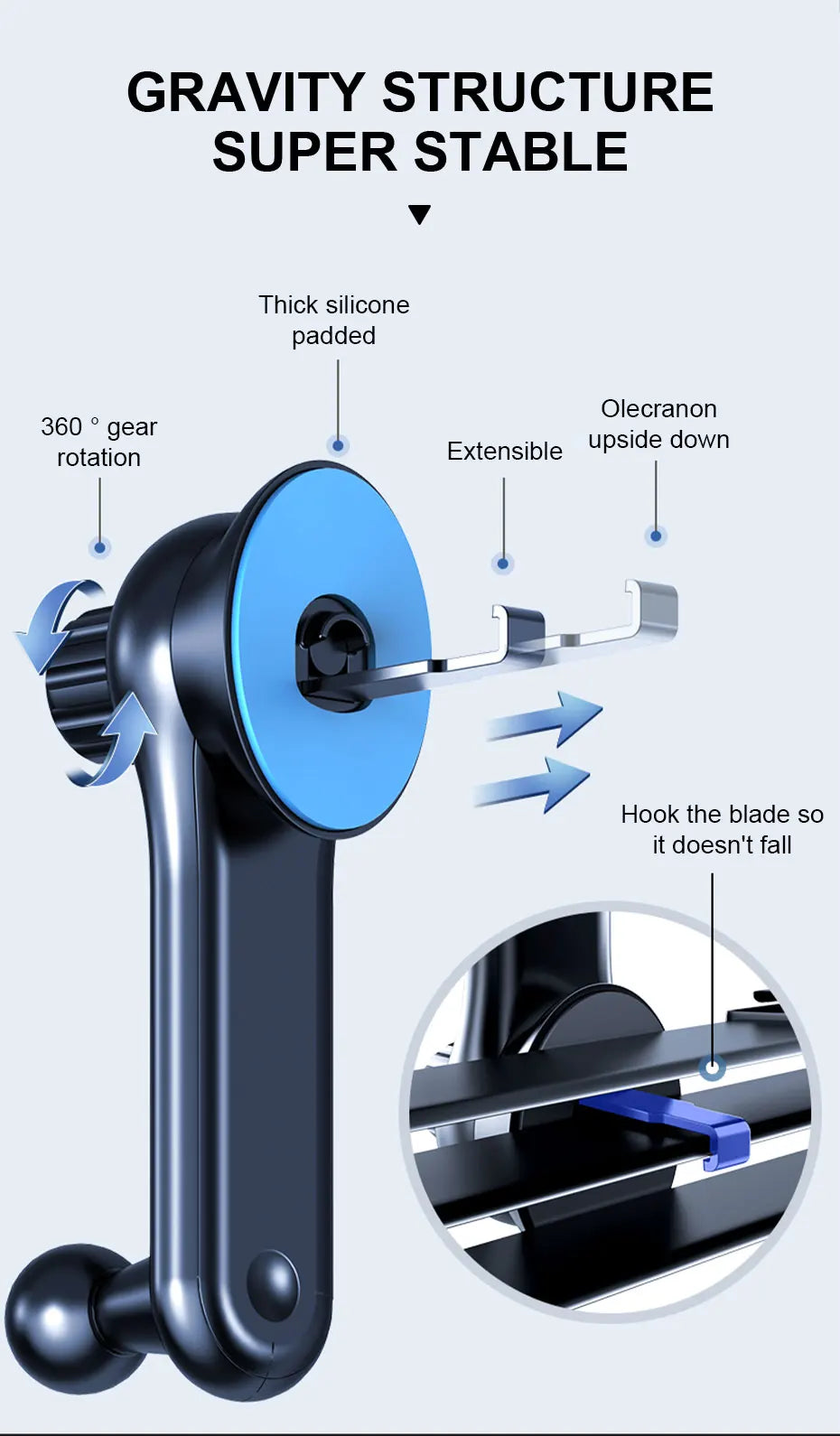 BLALION Car Phone Holder Gravity GPS Support 360 Degree Rotatable Anti Shaking Car Air Vent Mount For IPhone Pro Xiaomi Samsung