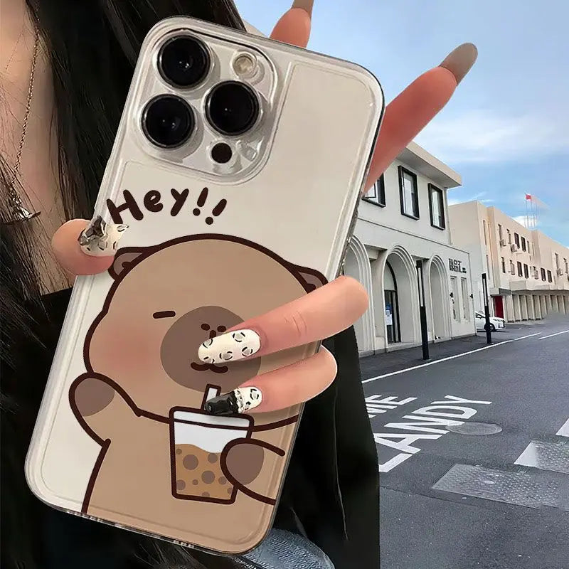 Cute Kapibala Phone Cases For iPhone 16 15 14 13 12 11 Pro Max XR 8 7 Plus 13 12 Mini Soft Transparent Cover