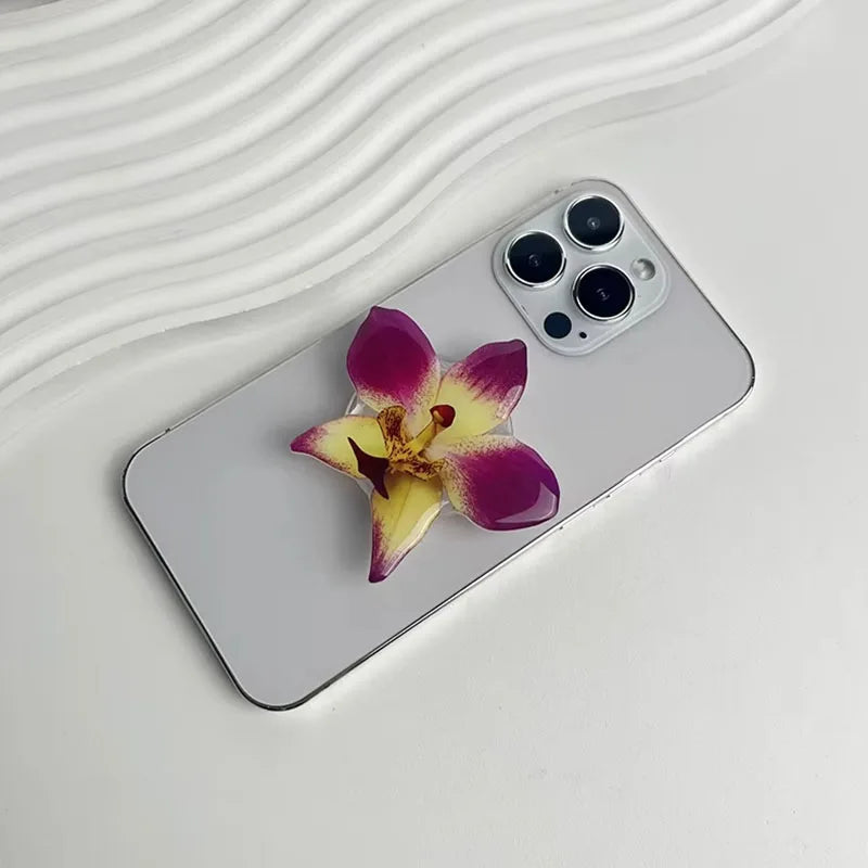 2025 Ins Style Orchid Mobile Phone Bracket Korean Orchid Acrylic Socket Grip Security Ring Finger Phone Bracket