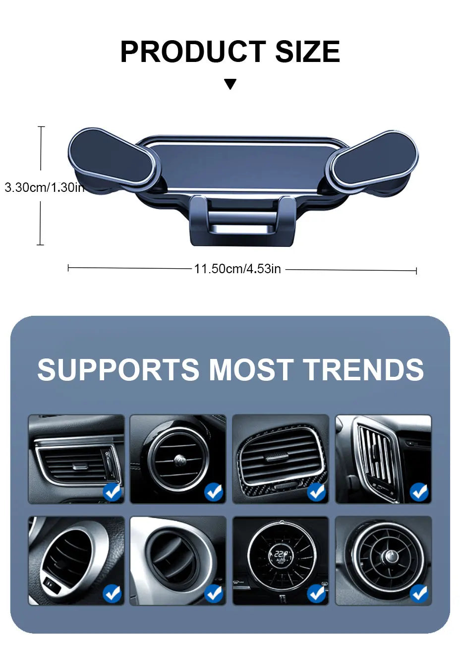 BLALION Car Phone Holder Gravity GPS Support 360 Degree Rotatable Anti Shaking Car Air Vent Mount For IPhone Pro Xiaomi Samsung