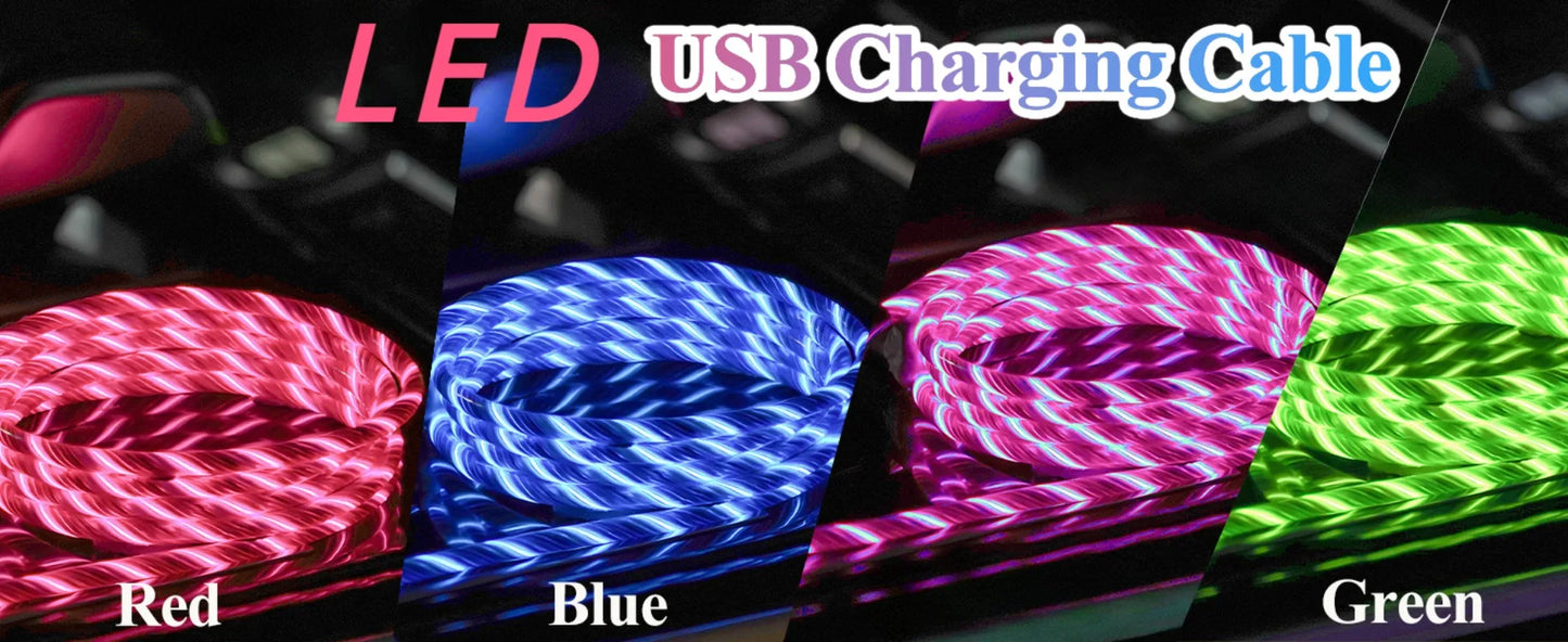 1m 2m Glowing LED Light Charger Data Cable Phone 2.4A USB Charging Cable For iPhone 14 13 12 11 Pro Max XS XR Charge Wire Cord