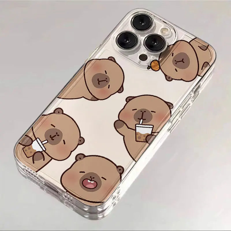 Cute Kapibala Phone Cases For iPhone 16 15 14 13 12 11 Pro Max XR 8 7 Plus 13 12 Mini Soft Transparent Cover