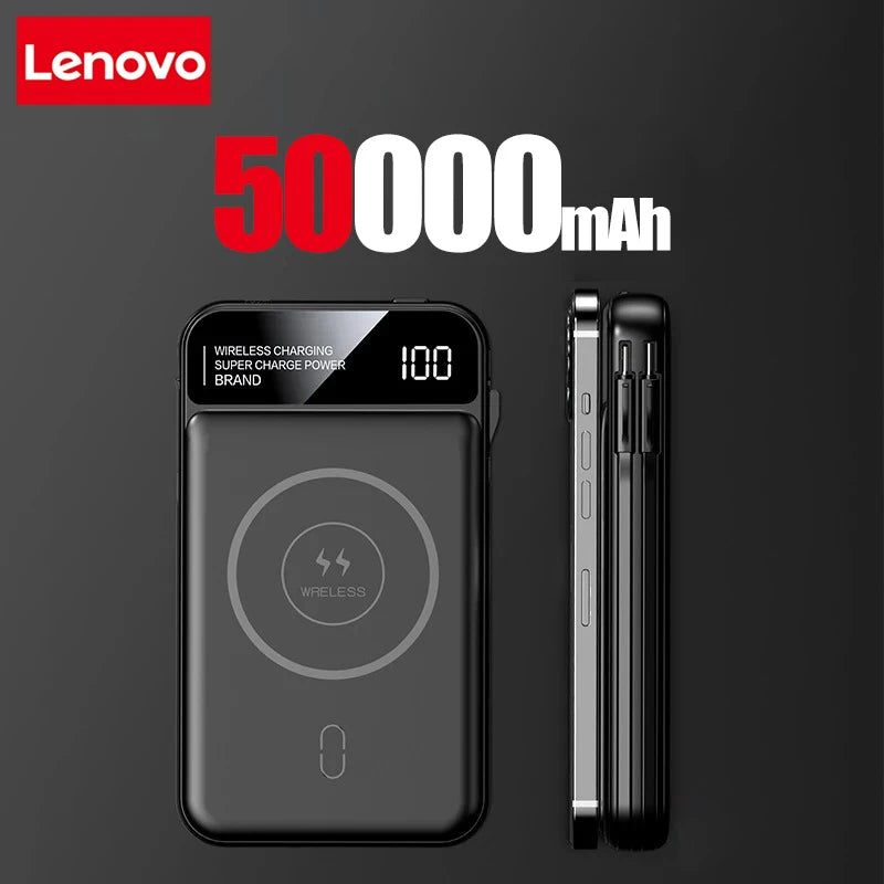 Lenovo Power Bank 50000mah Wireless Charging For Magsafe Magnetic Charging Built-in Wire Mobile Phone Battery For IPhone