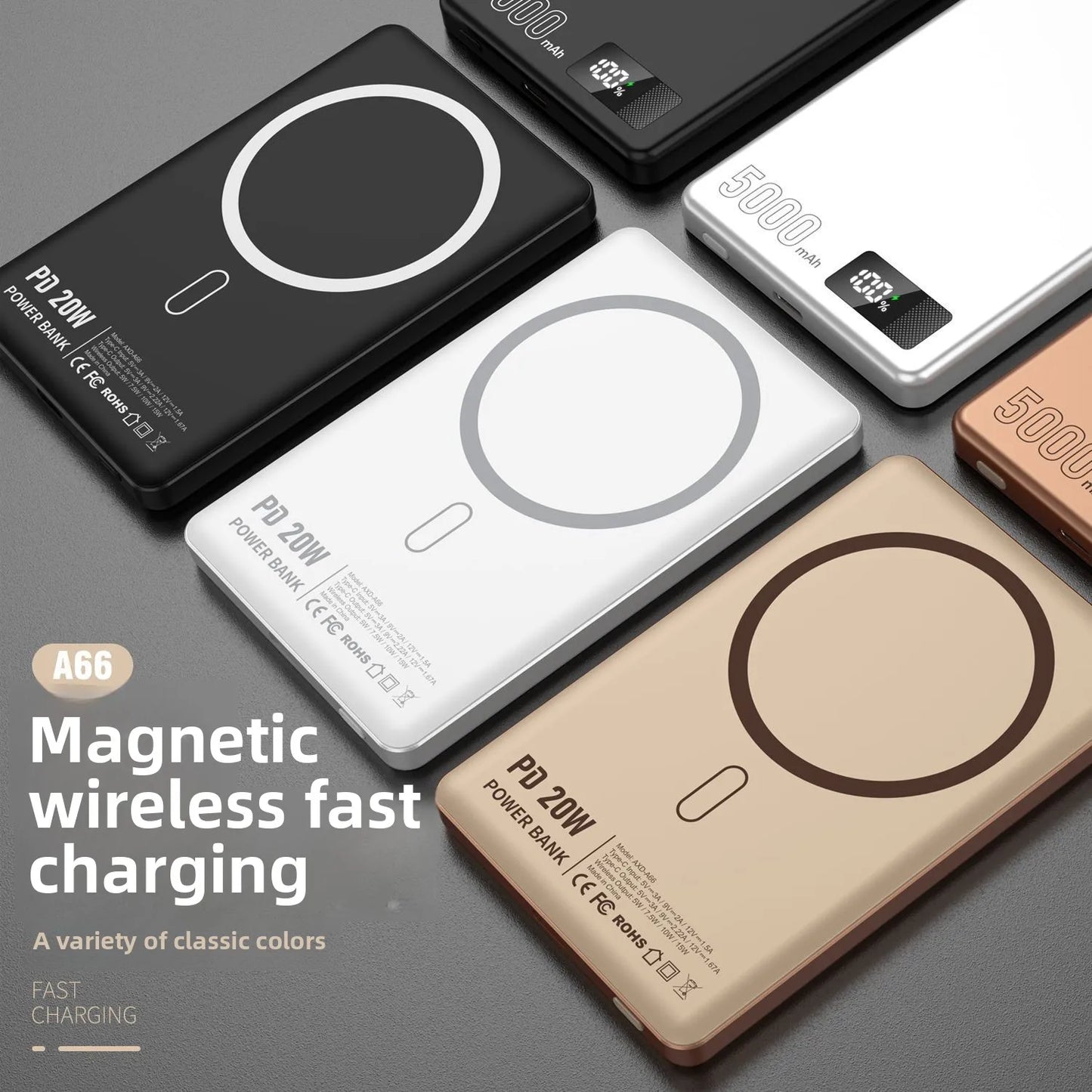 FERISING 5000mAh Ultra-Thin MagSafe Compatible Wireless Power Bank 15W Fast Charging Portable for iPhone