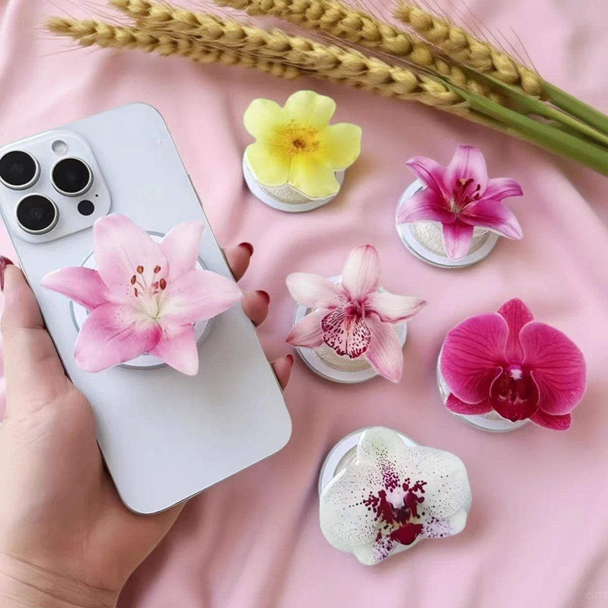 Orchid Acrylic Socket Grip Phone Holder Folding Ring Phone Support Socket Cymbidium Phone Stand Grip Internet Celebrity