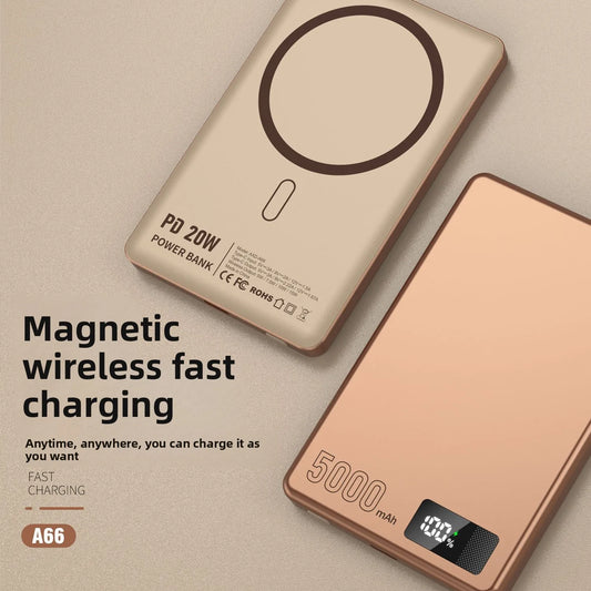 FERISING 5000mAh Ultra-Thin MagSafe Compatible Wireless Power Bank 15W Fast Charging Portable for iPhone