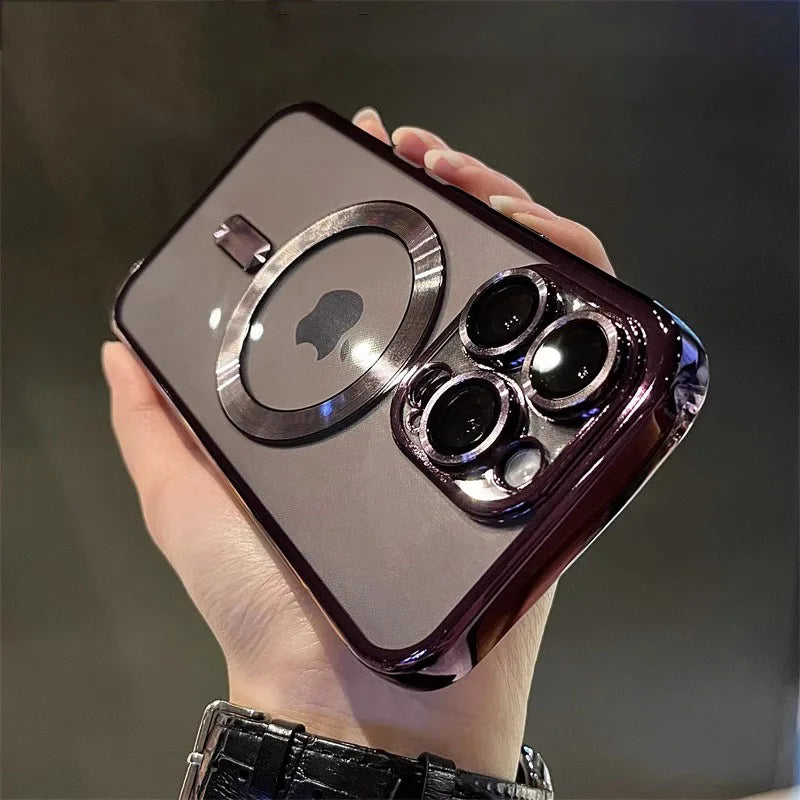 Luxury Magnetic Plating Clear Case For Magsafe Wireless Charging iPhone 13 14 15 16 Pro Max Plus Shockproof Silicone Cover