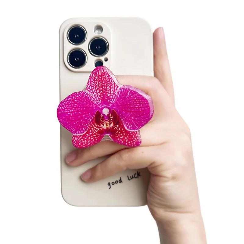 Orchid Acrylic Socket Grip Phone Holder Folding Ring Phone Support Socket Cymbidium Phone Stand Grip Internet Celebrity