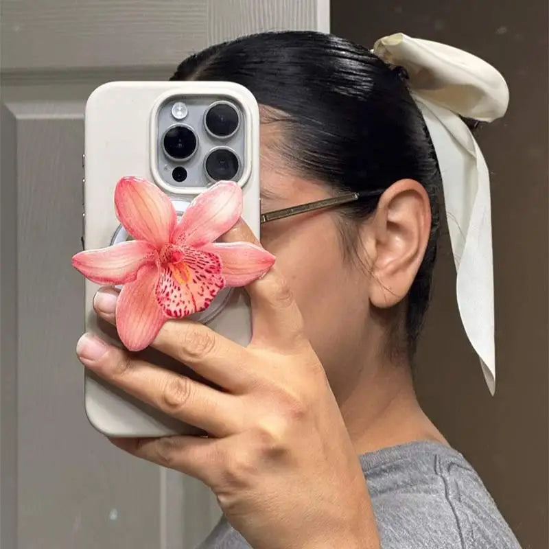 2025 Ins Style Orchid Mobile Phone Bracket Korean Orchid Acrylic Socket Grip Security Ring Finger Phone Bracket