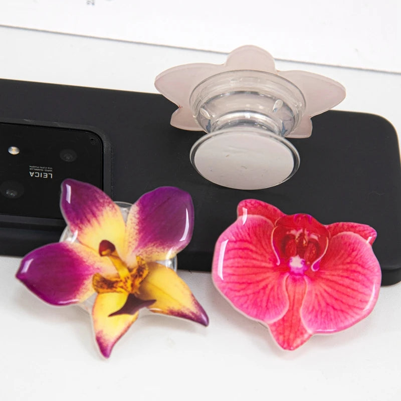 Orchid Acrylic Socket Grip Phone Holder Folding Ring Phone Support Socket Cymbidium Phone Stand Grip Internet Celebrity