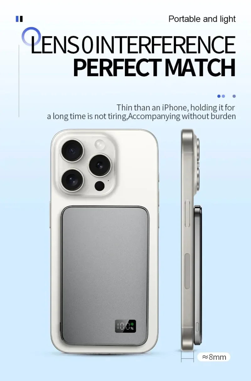 New Ultra thin Alloy Powerbank Magnetic Power Bank Wireless Fast Charger For iPhone 15 14 13 12 Backup battery For Magsafe